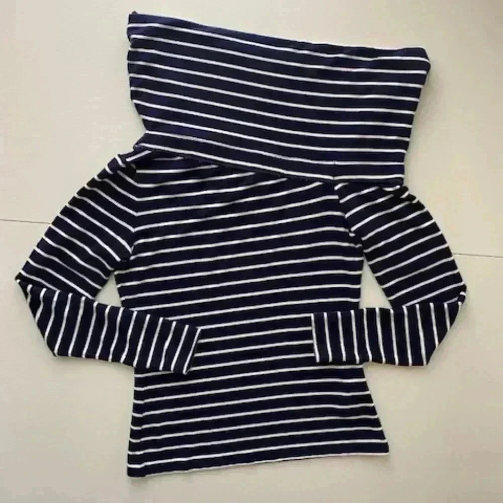 Club Monaco Kadeejah Striped Asymmetrical Long Sleeve Top Size S - Picture 13 of 13